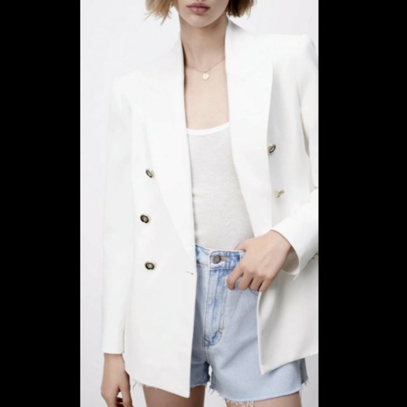 ZARA WOMAN NWT DOUBLE-BREASTED METAL BUTTON BLAZER JACKET WHITE 2409/695 XS S - Picture 8 of 10